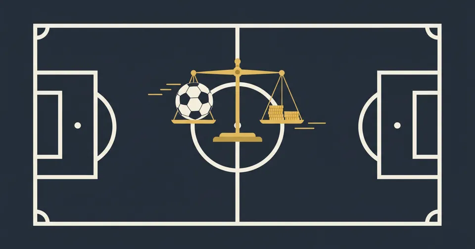 Cartoon duck beside a balance scale with a football and gold coins
